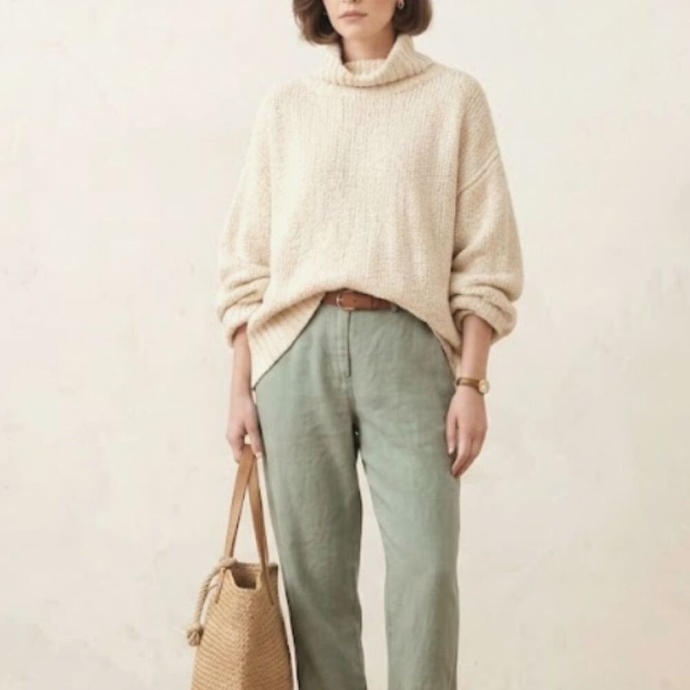 NWT Chunky Sweater Womens Lge Oversized Cream Coastal Baggy Lagenlook Minimalist